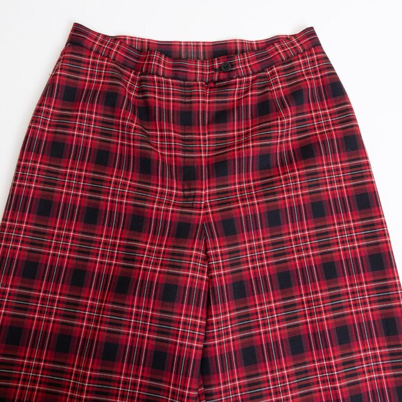 Peter Nygard Wide Leg Plaid Pants Red Black Wool Blend Tartan Canada Size 12 - Picture 4 of 13